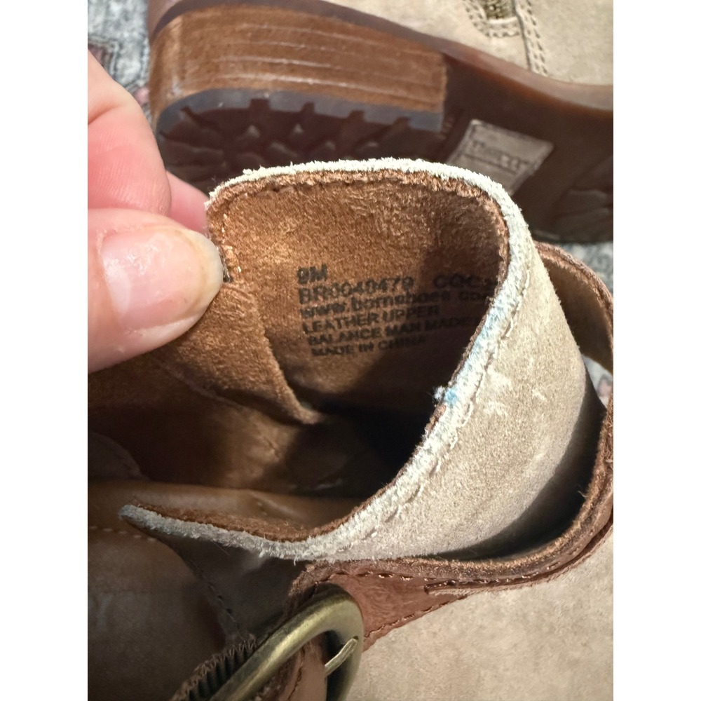Born Kerri Tan Suede Cognac Leather Ankle Boots Buckle Zip BR0040479 Womens 9M - Picture 7 of 7